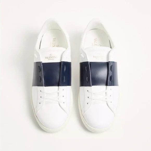 Valentino Garavani Calfskin Open Sneakers White/Navy Leather - Picture 3 of 12